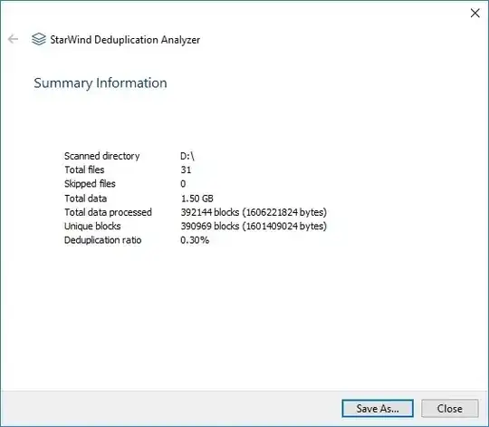 Deduplication analyzer result screen