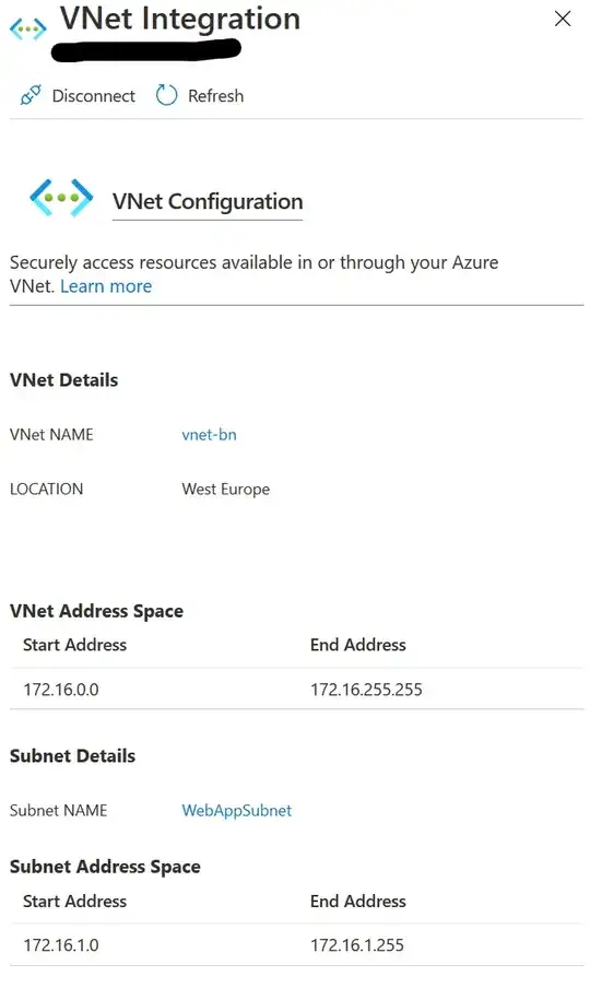 Webapp connected to VNET