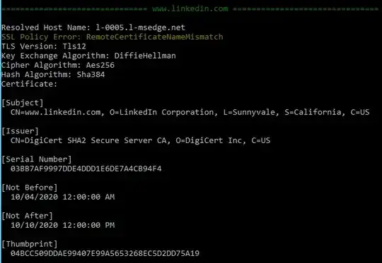 TLS tool output for LinkedIn call