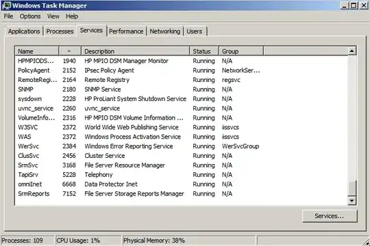 Task-manager on the Services tab
