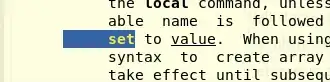in the text "<several spaces>set" is highlighted as I searched for it, but it is just the text at the top-left of a text block that reads "the value of the variable is<line break>set to value., so I just got the beginning of a line break."