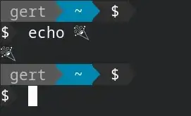 Konsole showing echo command of the party popper emoji in black and white