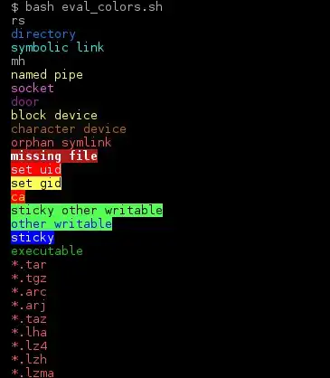 Colors seen in Fedora default bash coloring scheme