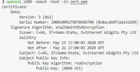 Certificate Validity dates - Screenshot
