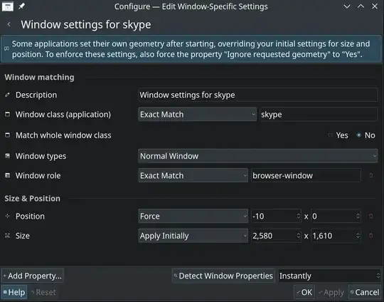 special window settings with -10 for x, 0 for y