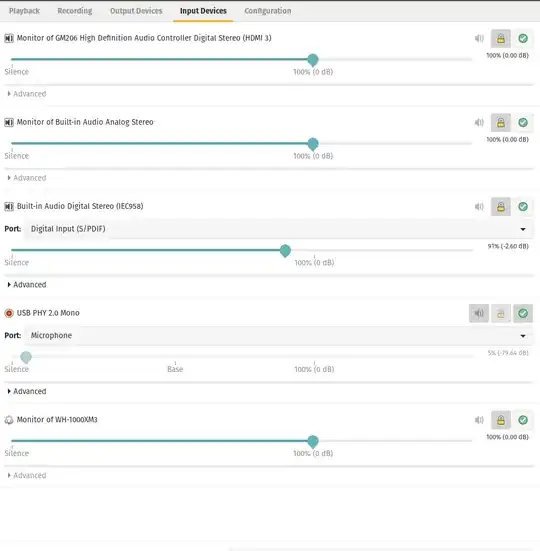 screenshot of pavucontrol input