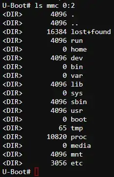 listing the contents of my ROOTFS partition (mmc 0:2) 
