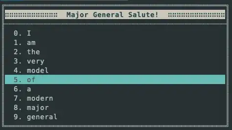 Sample output of menu method