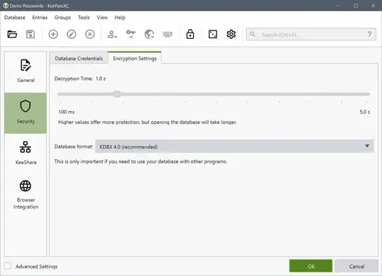 KeePassXC Encryption Settings, showing the Decryption Time configuration slider