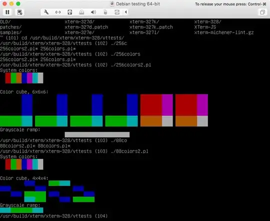 Linux console attempting to show 256- and 88-color palettes
