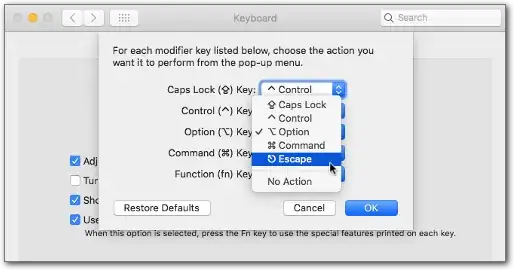 Remapping modifier keys in the macOS Keyboard prefpane