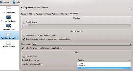 System Settings, Window Behavior, Window Behavior, Advanced, showing tiling settings