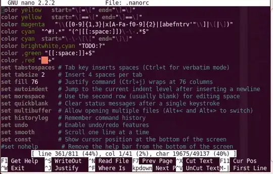 Nano editor equipped with github.com/craigbarnes/nanorc settings package
