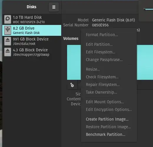 Preview of Disk tool options
