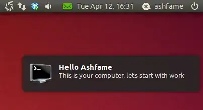 Pop-up message reading "Hello Ashframe..."
