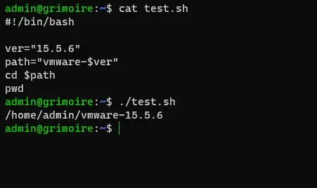 Demo image of cd changing path within script
