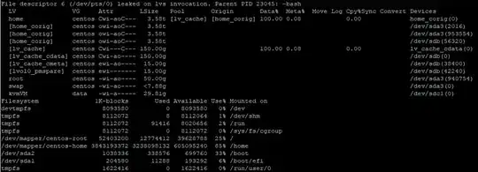 Output of "lvs -a -o +devices && df"