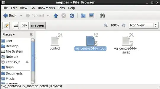 Nautilus (File Browser) view of mapper directory,
showing vg_centos64-lv_root