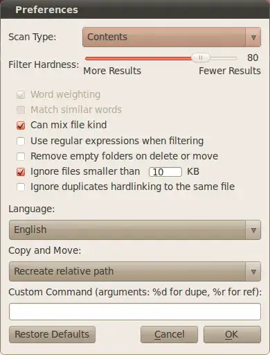 dupeGuru Preferences Screenshot