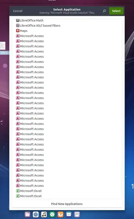 Select Application list window
