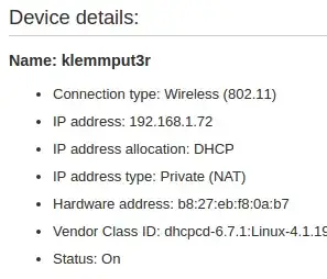 Router status and details of wlan0