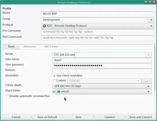 Remmina RDP settings