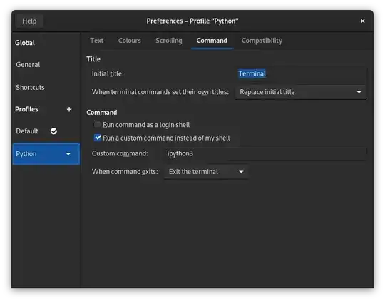 GNOME Terminal preferences showing the Command tab