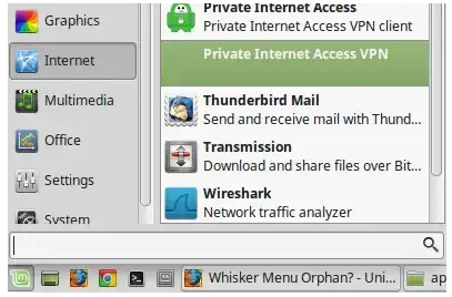 The orphan launcher in Whisker Menu
