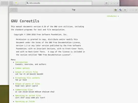 info page about 'GNU Coreutils', launched from **Epiphany**