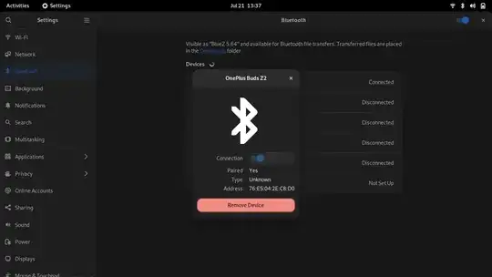 The bluetooth settings show the type of device to be unknown instead of headset.