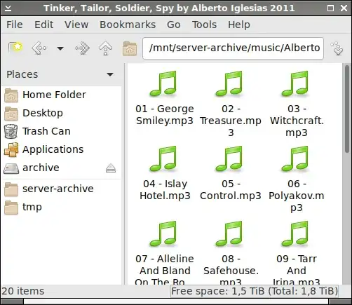 File browser with the new type of narrow scrollbar