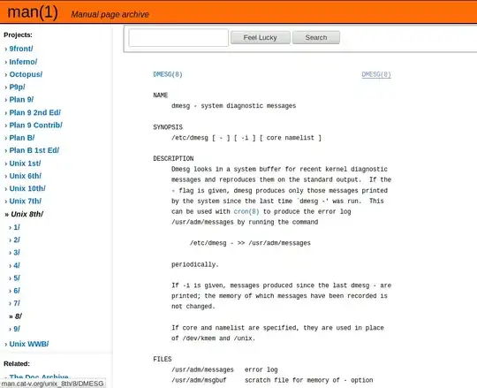 man page for dmesg(8) listing "dmesg - system diagnostic messages" as the NAME