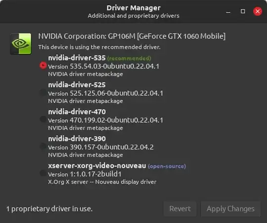 nvidia-driver-535 in Driver Manager in Linux Mint 21.1