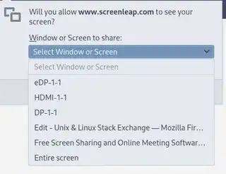 The screensharing picker in Firefox